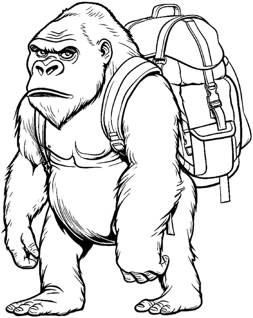 malvorlage-abenteuerlicher-gorilla-mit-rucksack