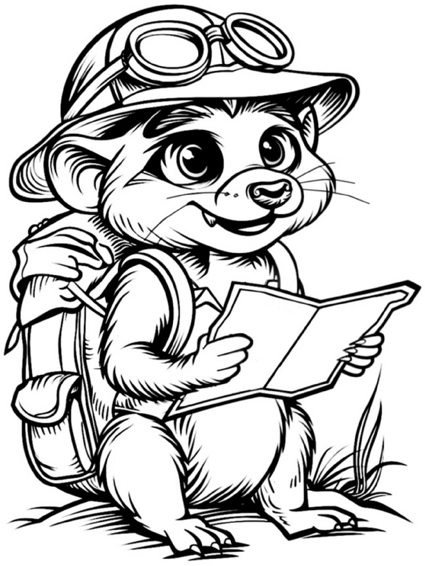 malvorlage-abenteuerlustiges-erdmaennchen-auf-entdeckungsreise