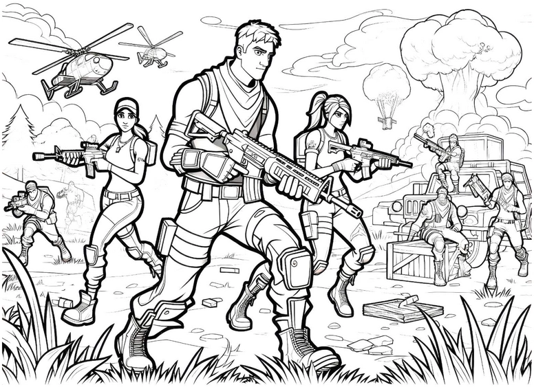 malvorlage-action-charaktere-und-helikopter