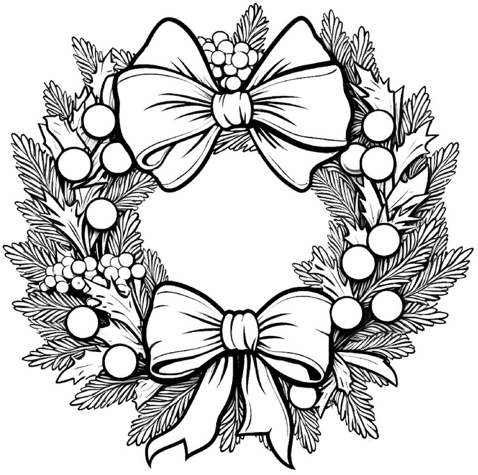 malvorlage-adventskranz-mit-schleifen-und-festlichem-schmuck