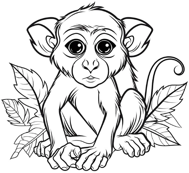 malvorlage-aeffchen-auf-blaettern