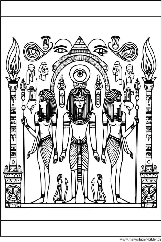 malvorlage-aegyptische-wandmalerei-mit-symbolen-und-figuren