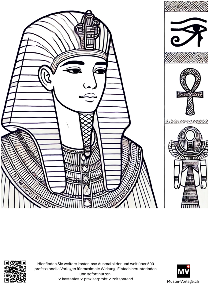 malvorlage-aegyptischer-pharao-mit-symbolen