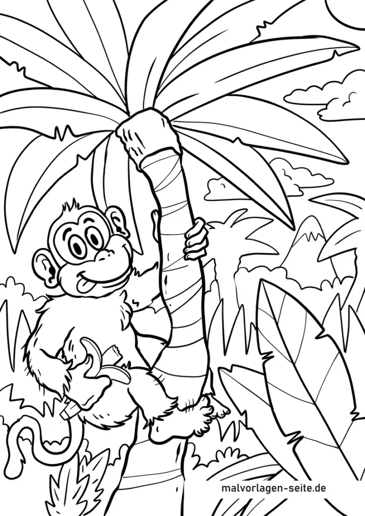 malvorlage-affe-an-baum-mit-banane