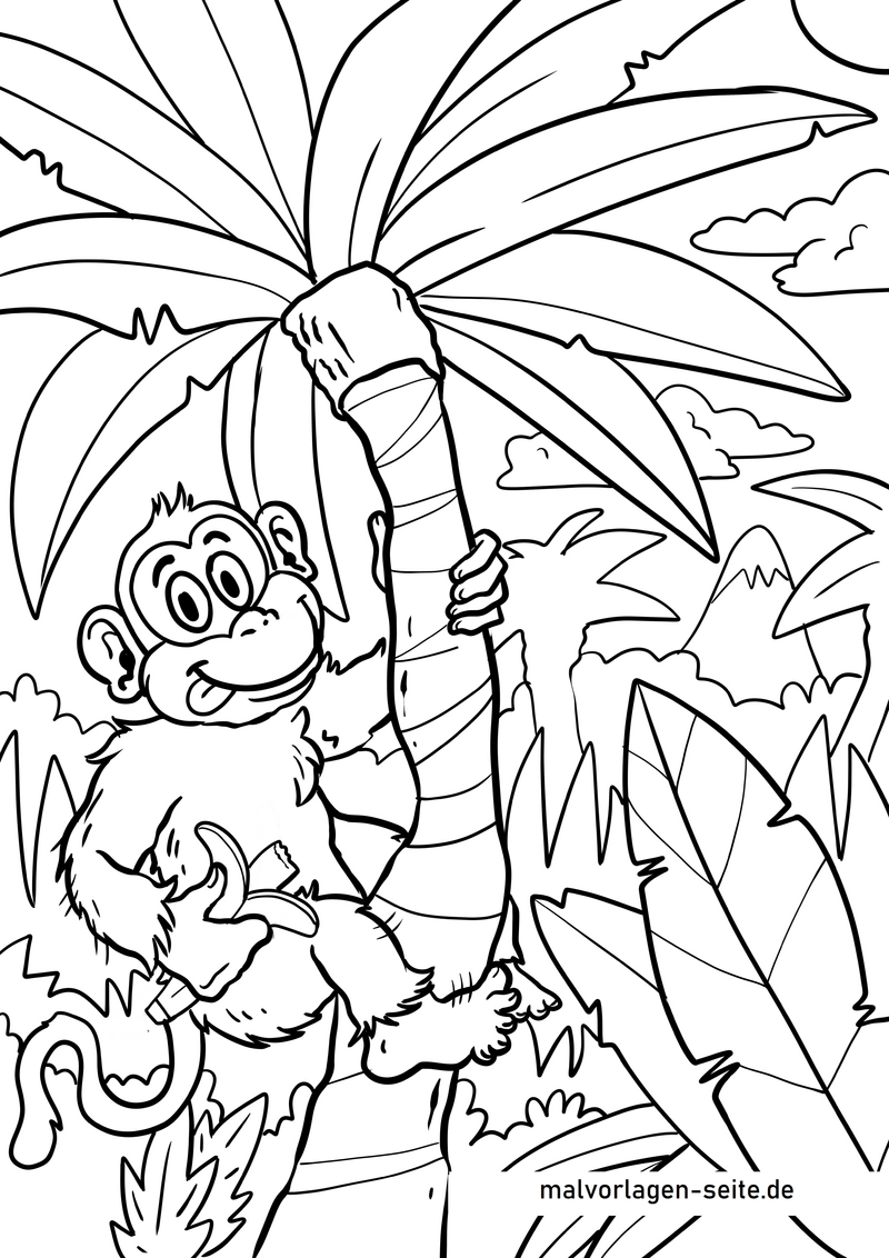 malvorlage-affe-an-baum-mit-banane