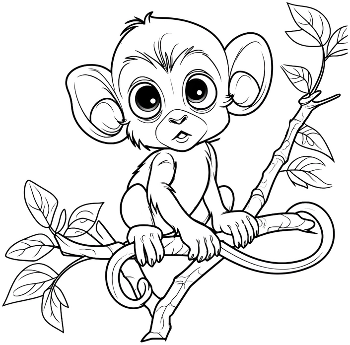 malvorlage-affe-auf-einem-baumzweig
