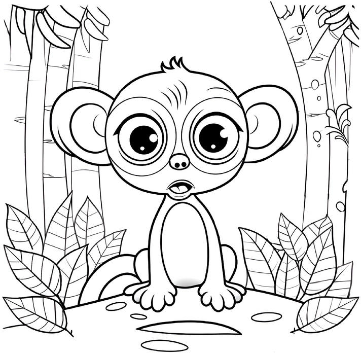 malvorlage-affe-in-der-natur-mit-pflanzen