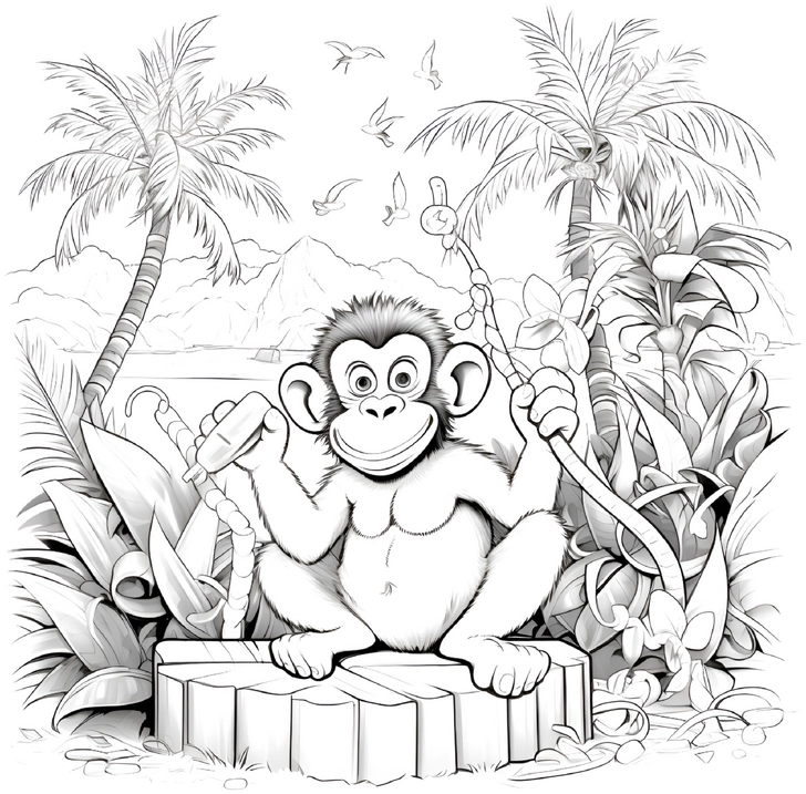 malvorlage-affe-in-tropischer-natur