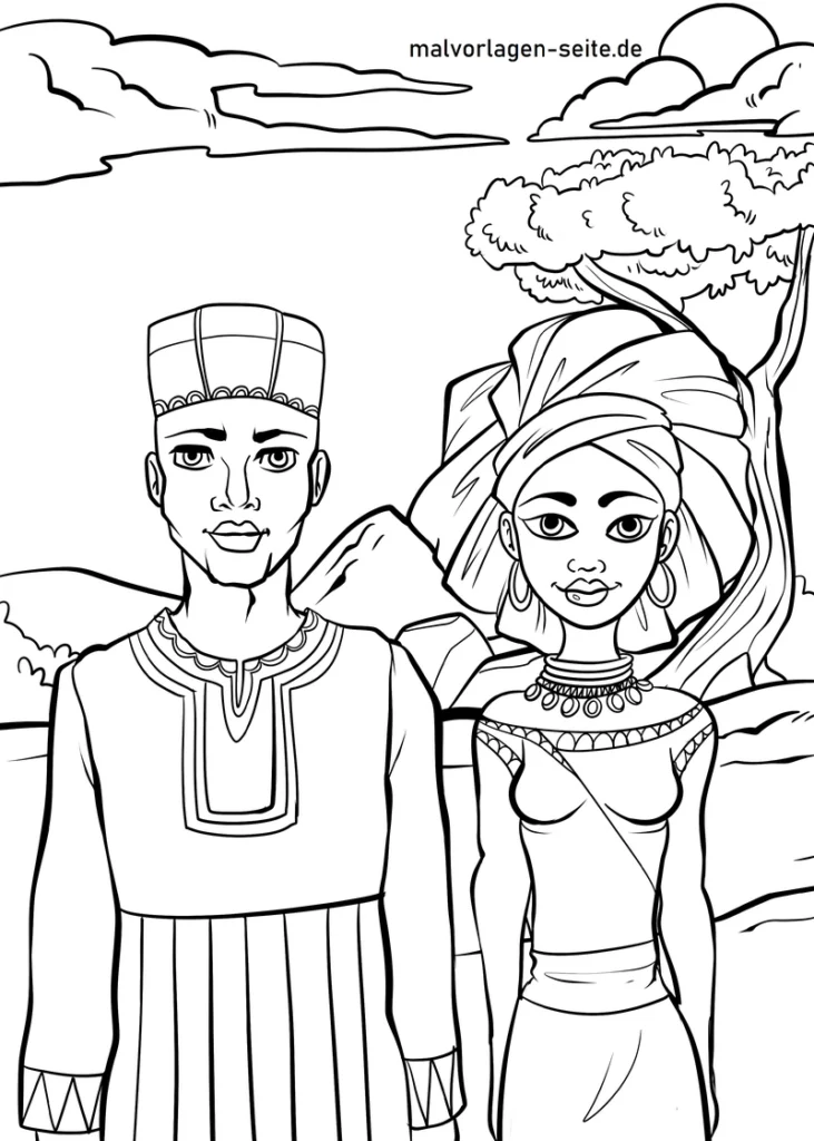 malvorlage-afrikanisches-paar-traditionelle-kleidung