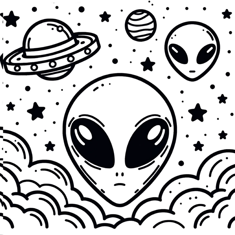 malvorlage-alien-im-weltall-raumfahrt-ausmalbilder