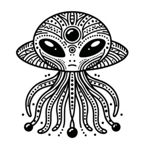 malvorlage-alien-mit-tentakeln-und-geometrischen-mustern