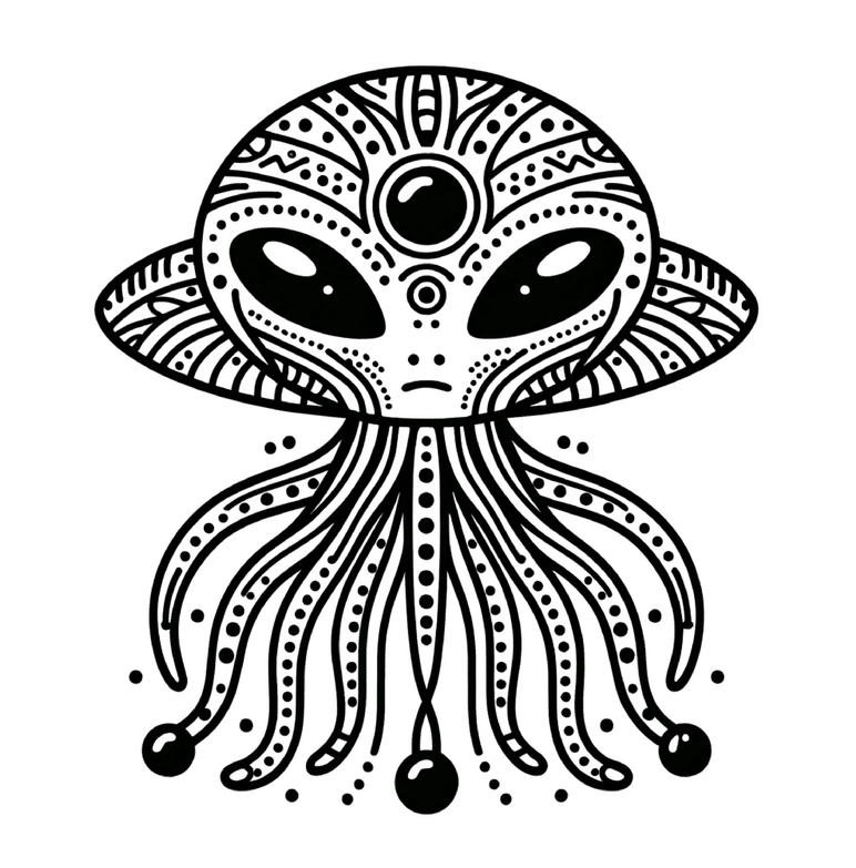 malvorlage-alien-mit-tentakeln-und-geometrischen-mustern