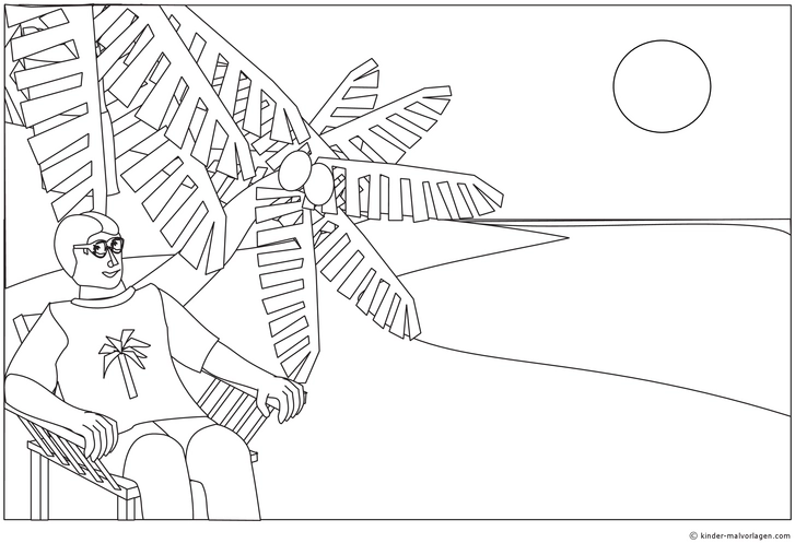 malvorlage-am-strand-mit-palmen-und-sonne