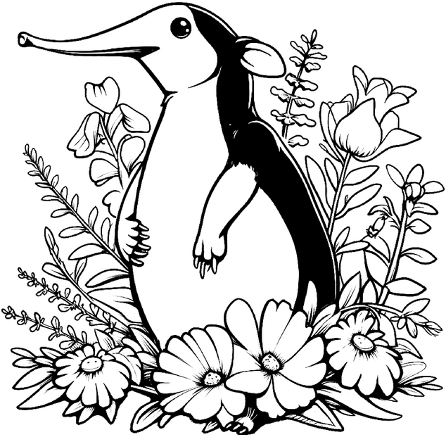 malvorlage-ameisenbaer-blumen-ausmalbild