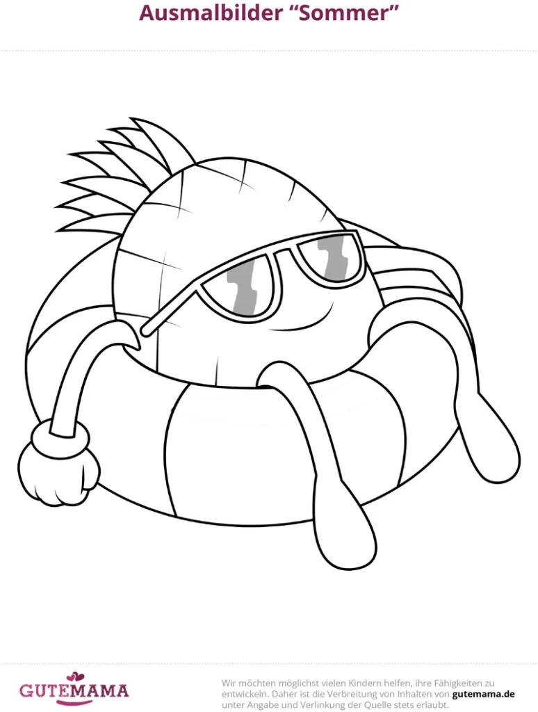 malvorlage-ananas-im-schwimmring-sommer