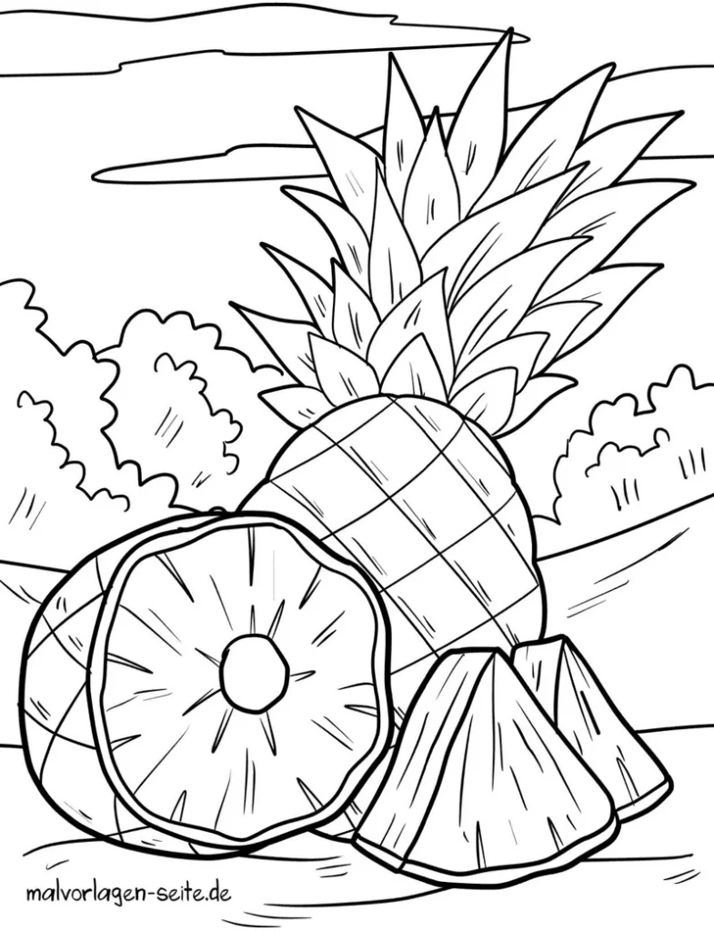 malvorlage-ananas-in-verschiedenen-formen
