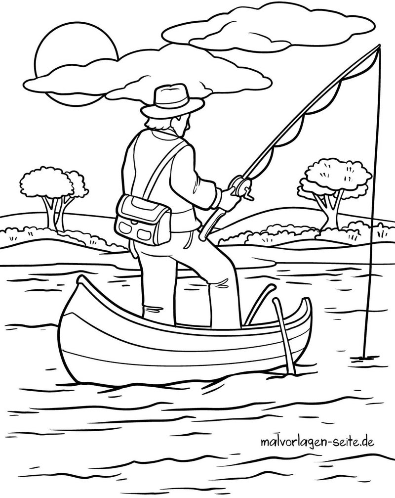 malvorlage-angler-im-boot-mit-natur