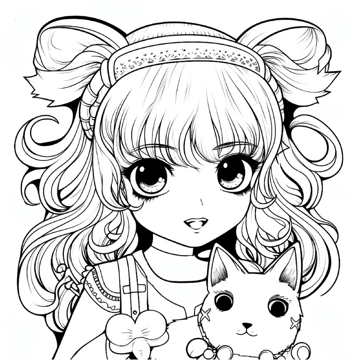 malvorlage-anime-maedchen-mit-katze