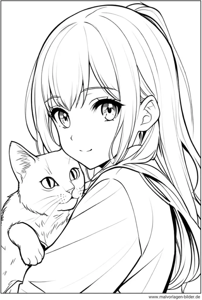 malvorlage-anime-maedchen-mit-katze