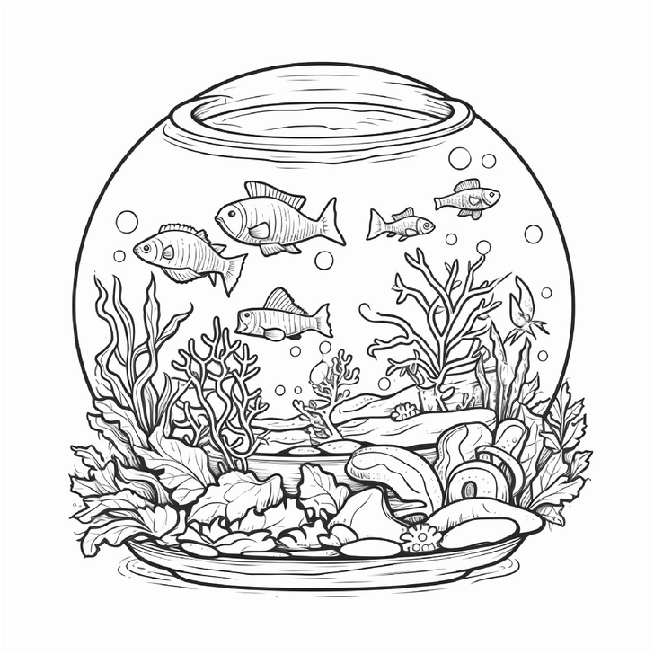 malvorlage-aquarium-mit-fischen-und-pflanzen