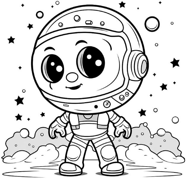 malvorlage-astronaut-im-weltall-mit-sternen-und-planeten