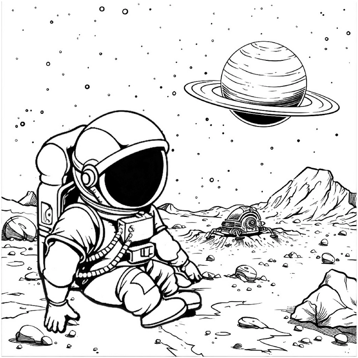 malvorlage-astronaut-im-weltall-saturn