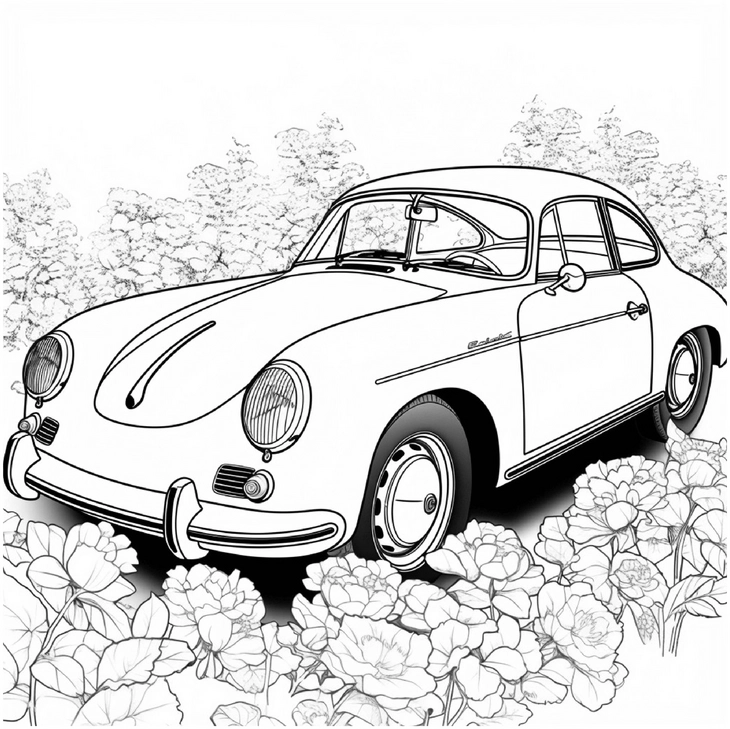 malvorlage-auto-blumen-ausmalen