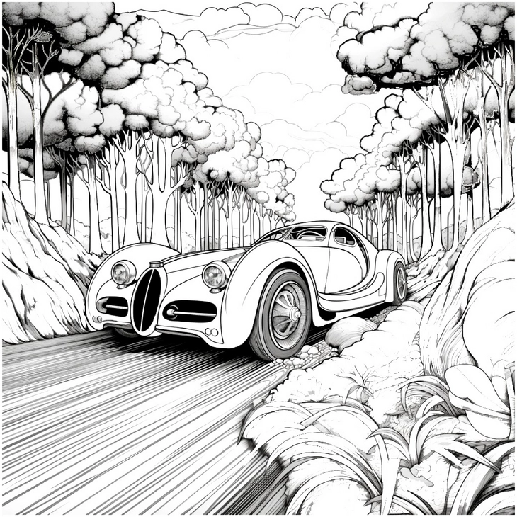 malvorlage-auto-im-wald