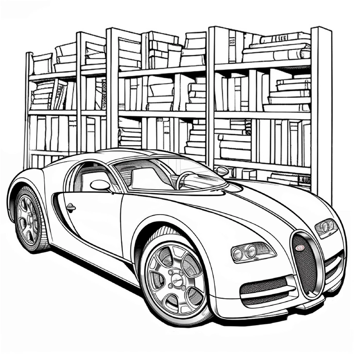 malvorlage-auto-vor-buecherregal