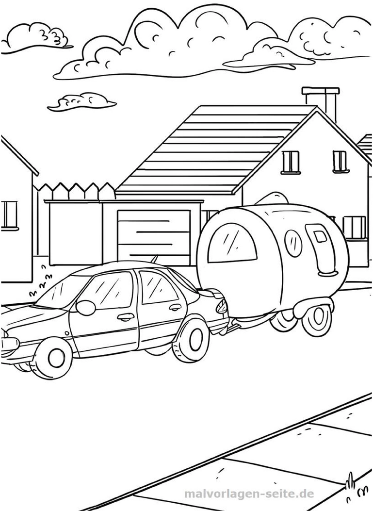 malvorlage-auto-wohnwagen-familienausflug