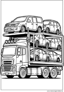 malvorlage-autotransporter-mit-autos-zum-ausmalen