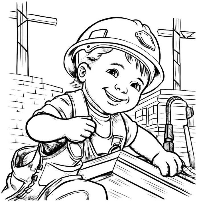 malvorlage-baby-bauarbeiter-auf-baustelle