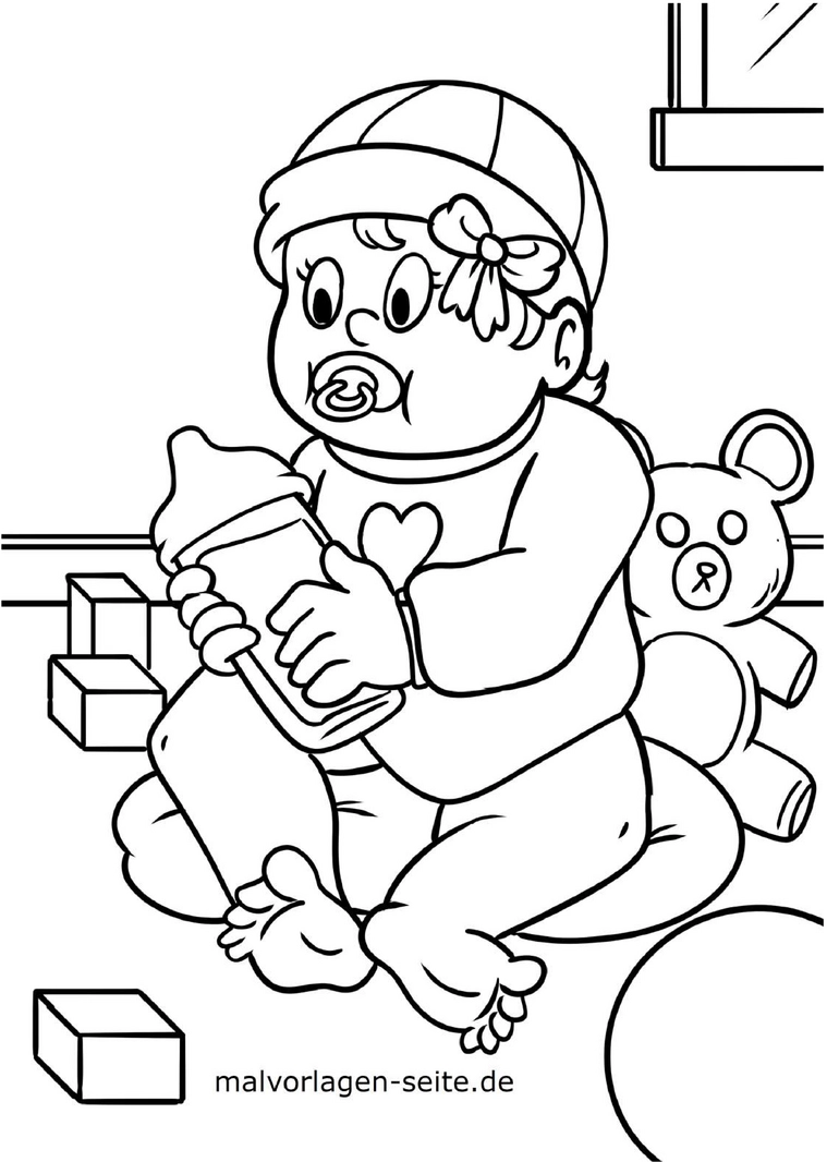 malvorlage-baby-mit-flasche-und-teddybear