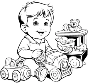 malvorlage-baby-mit-spielzeug-und-autos