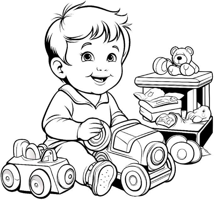 malvorlage-baby-mit-spielzeug-und-autos