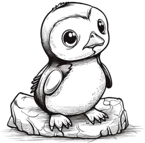 malvorlage-baby-pinguin-auf-einem-felsen