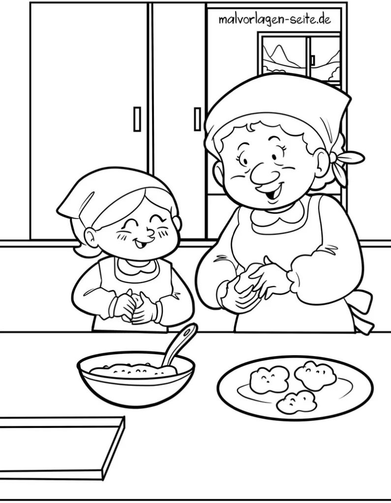 malvorlage-backen-mit-oma-und-kind