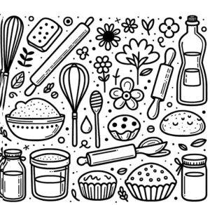 malvorlage-backutensilien-und-blumen-zum-ausmalen