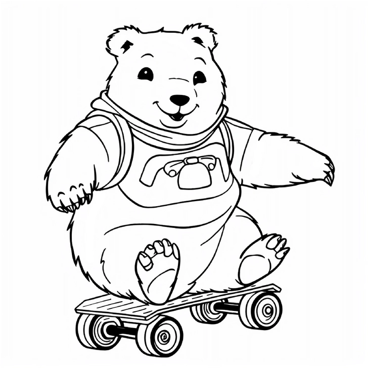 malvorlage-baer-auf-skateboard