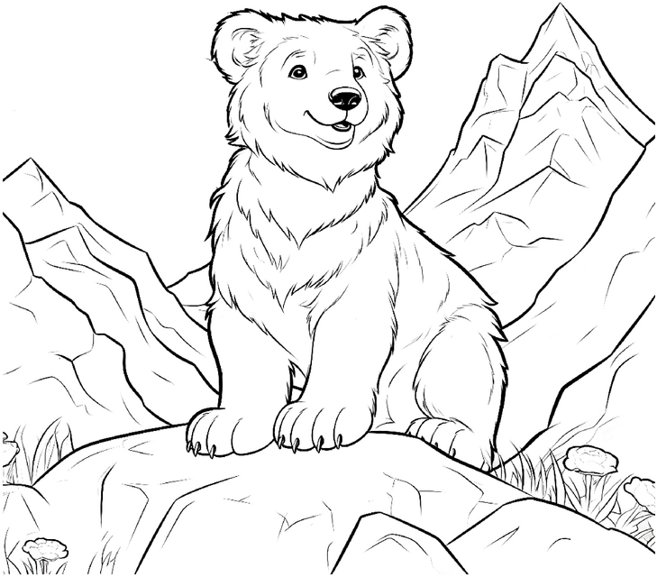 malvorlage-baer-in-berglandschaft
