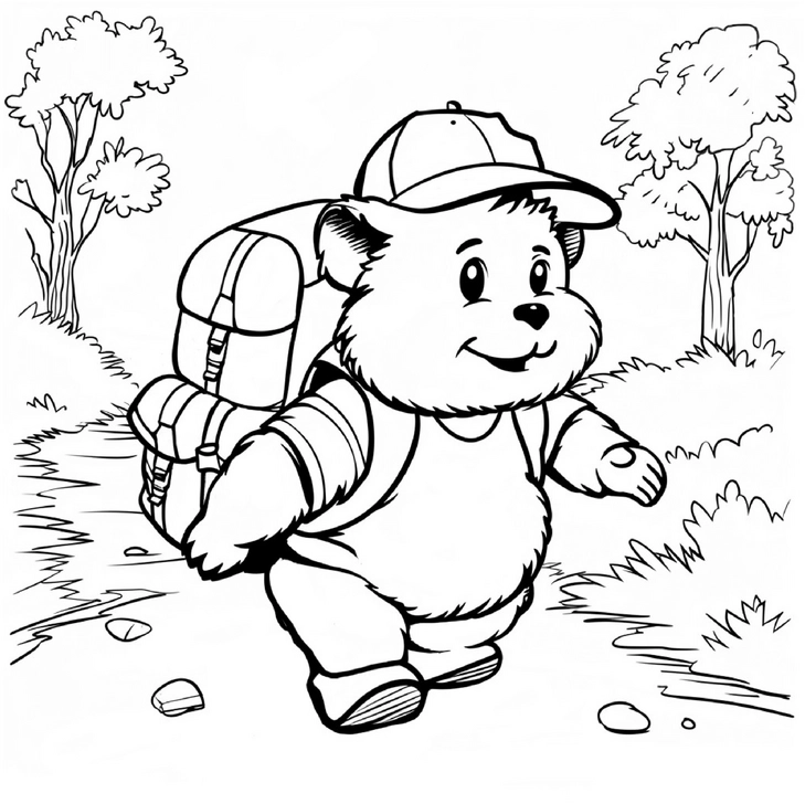 malvorlage-baer-mit-rucksack-im-wald