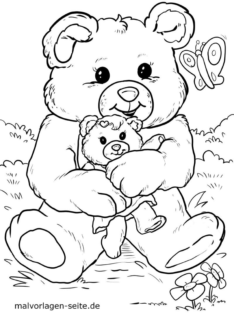 malvorlage-baer-mit-teddy-ausmalen