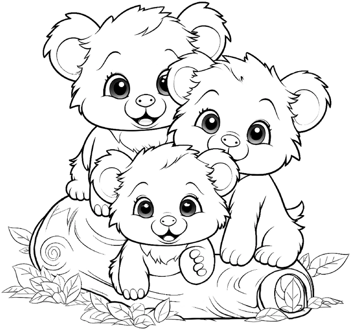 malvorlage-baeren-auf-baumstamm