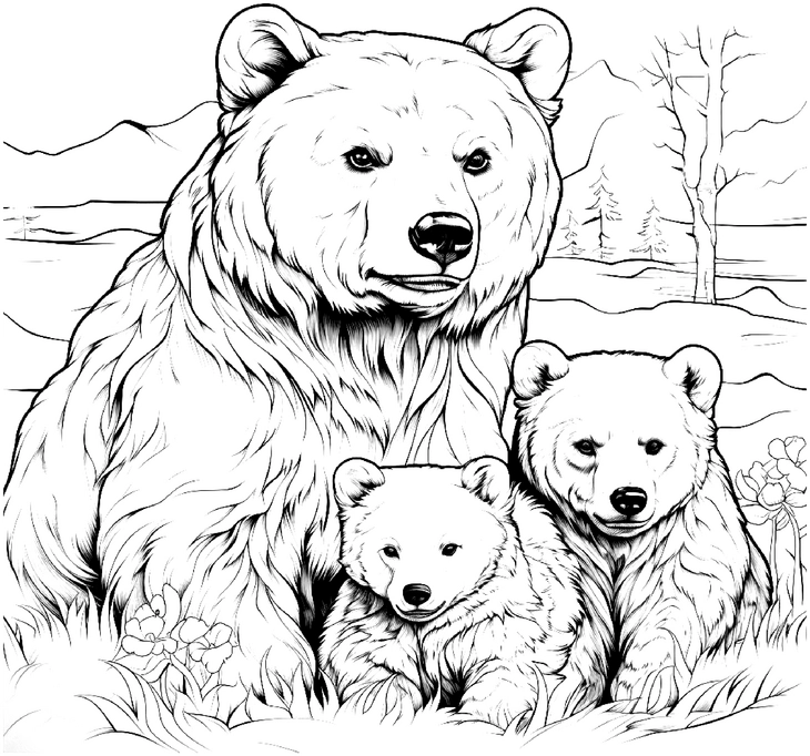 malvorlage-baerenfamilie-in-natur