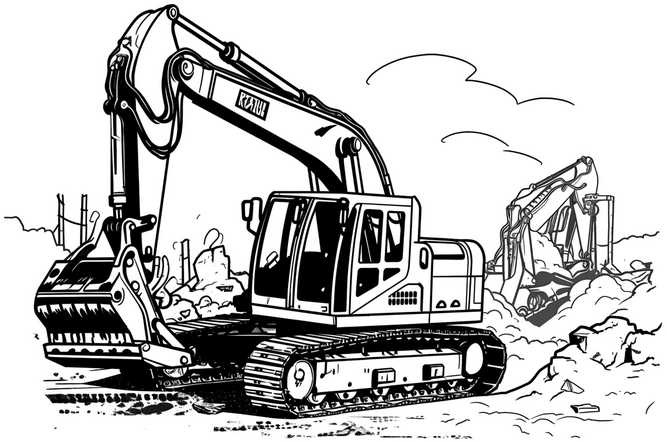 malvorlage-bagger-auf-baustelle