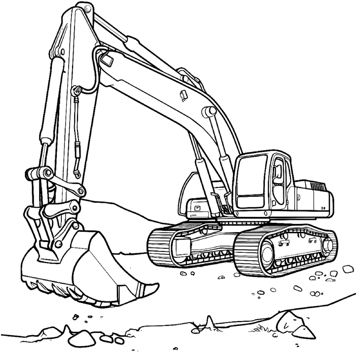 malvorlage-bagger-auf-baustelle-mit-vielen-details