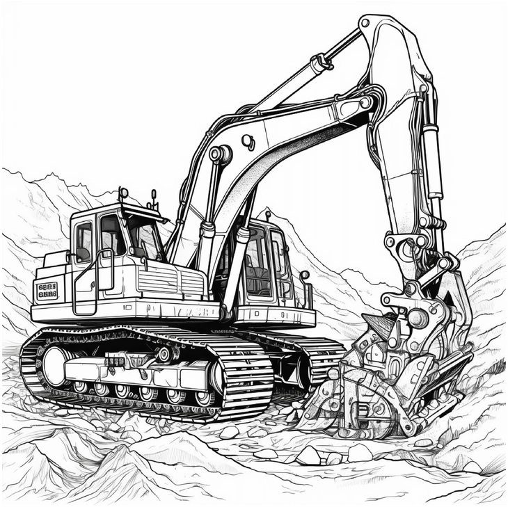 malvorlage-bagger-in-aktion-auf-baustelle