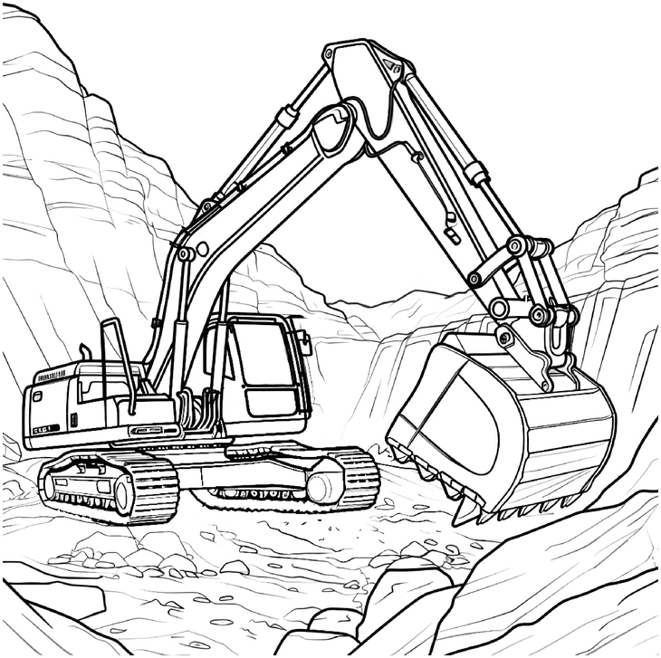 malvorlage-bagger-in-der-bauumgebung
