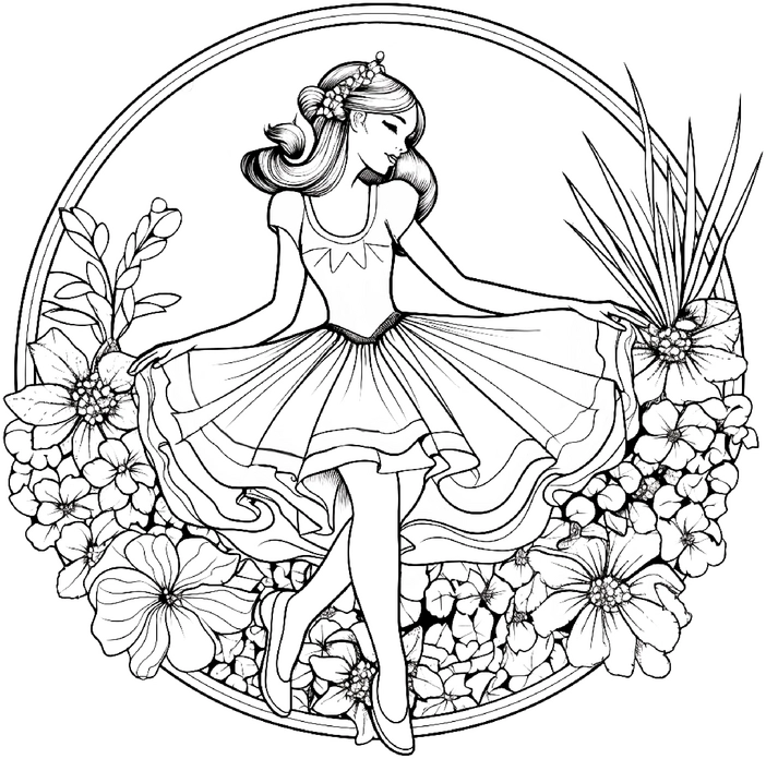 malvorlage-ballerina-umgeben-von-blumen