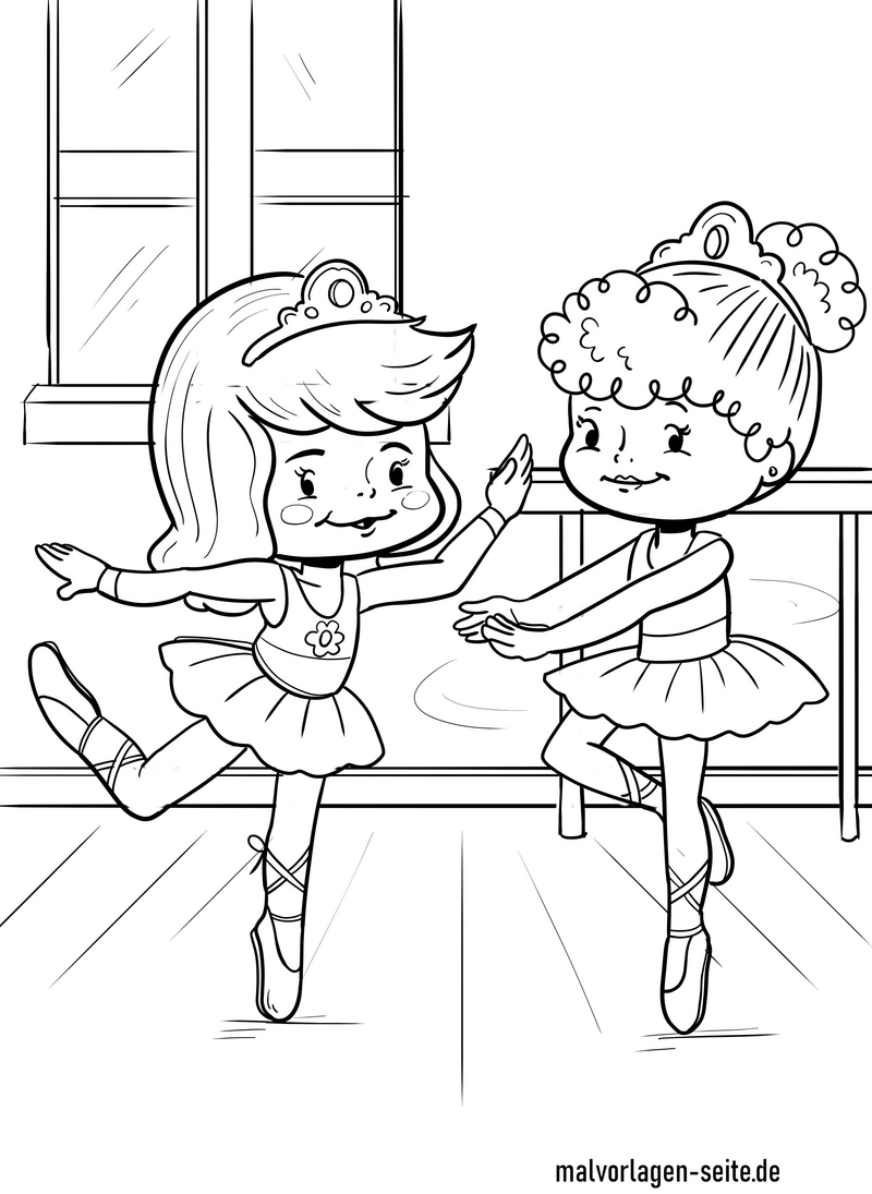 malvorlage-balletttaenzerinnen-im-tanz-mit-blumenmotiv